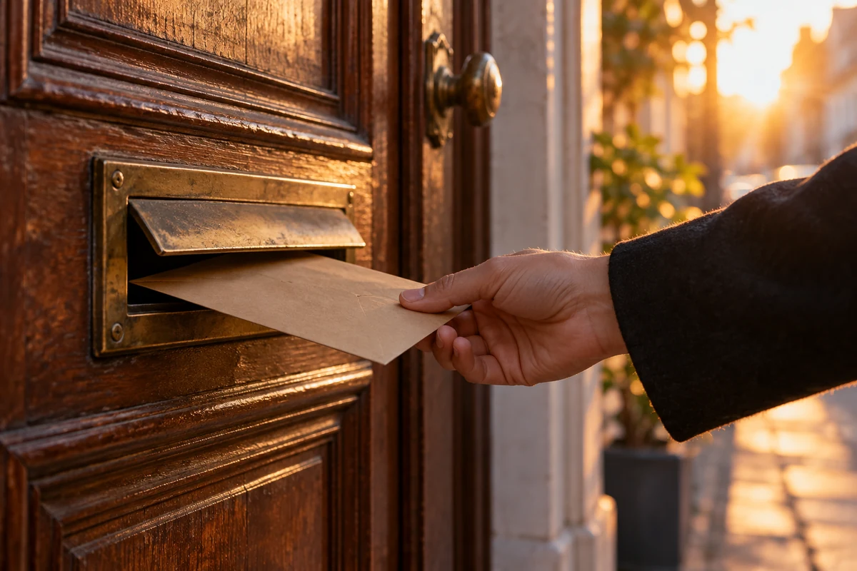 Enveloppe glissée dans une boîte aux lettres, écrire au site Jeu d’enquête
