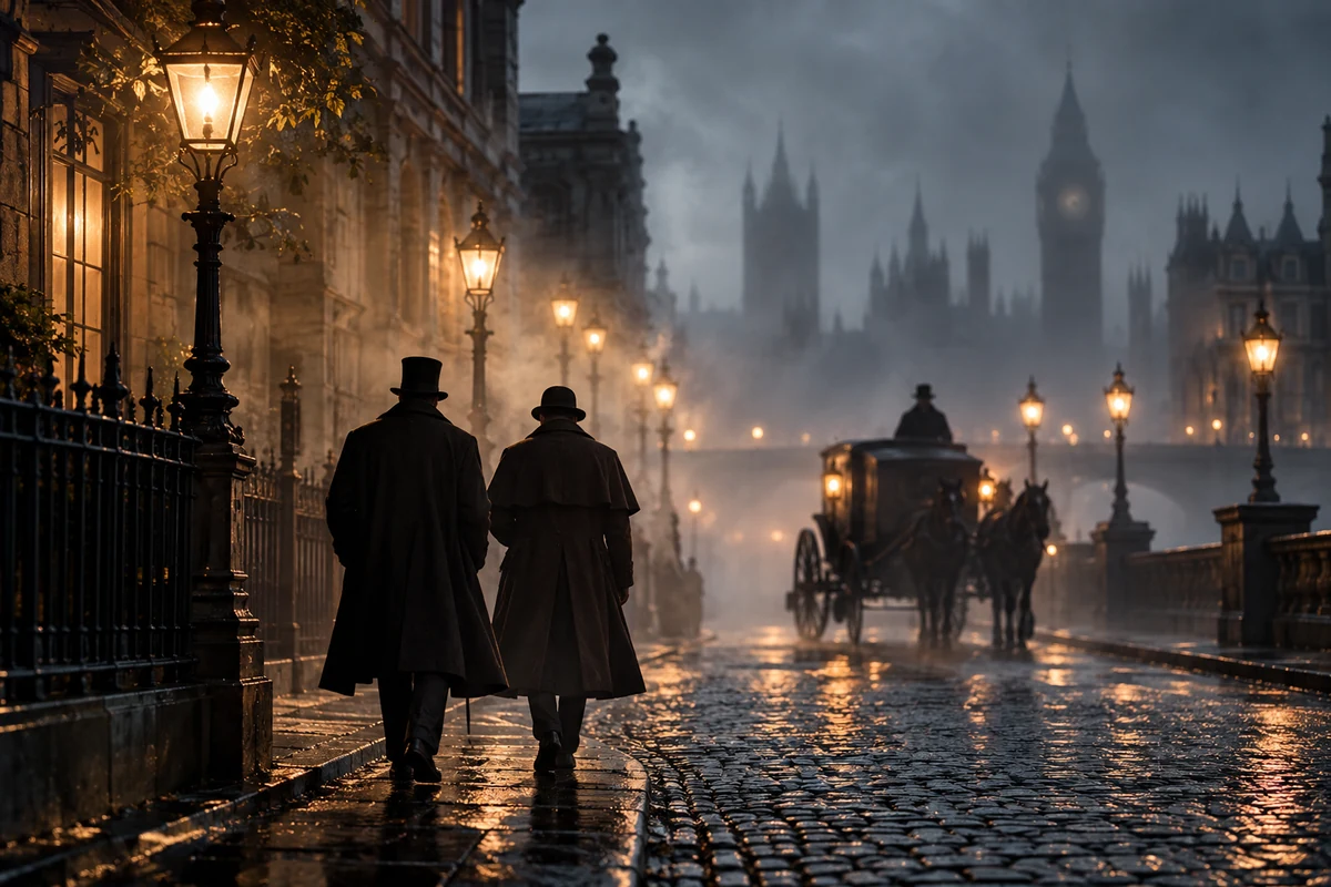 Rue brumeuse de Londres, décor des enquêtes de Sherlock Holmes