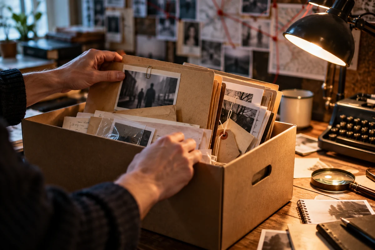 Boîte d’archives d’affaire classée parmi les types de jeux d’enquête